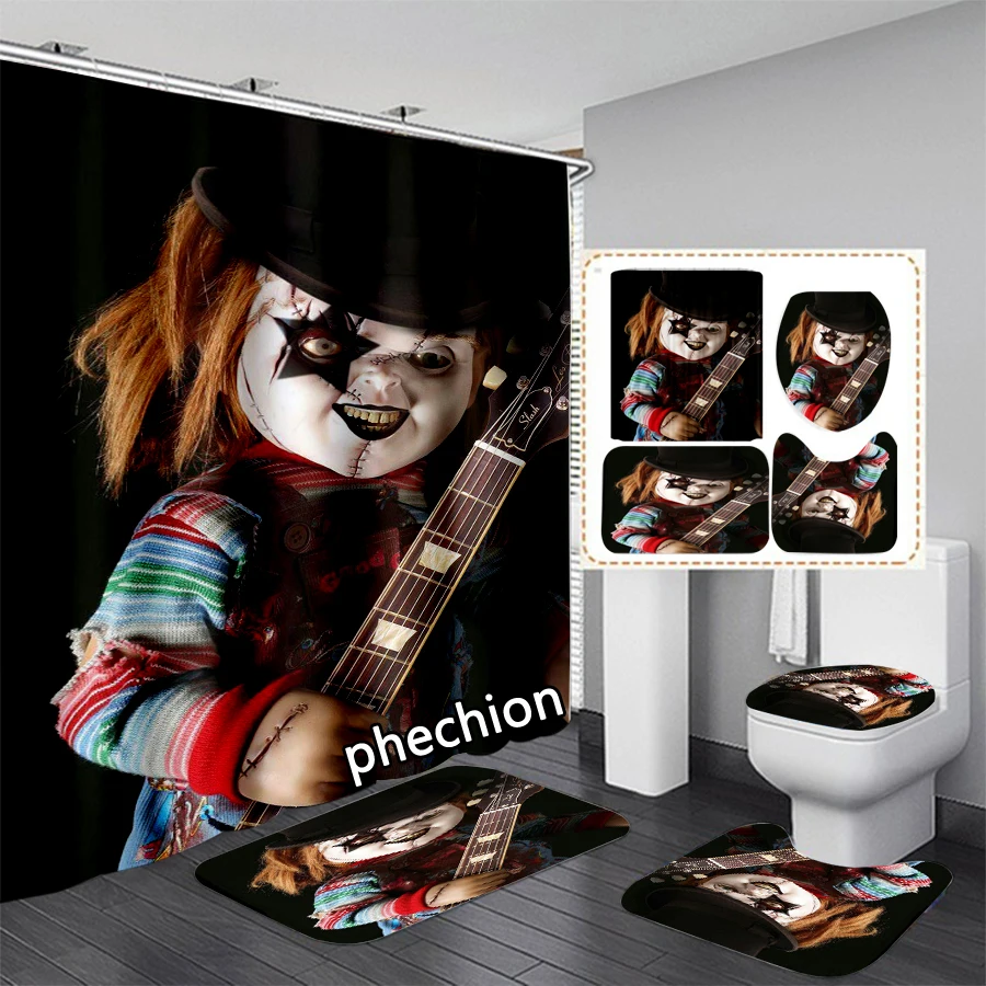 phechion New Fashion 3D Print Horror Chucky Shower Curtain Waterproof Bathroom Curtain Anti-slip Bath Mat Set Toilet Rugs VR267