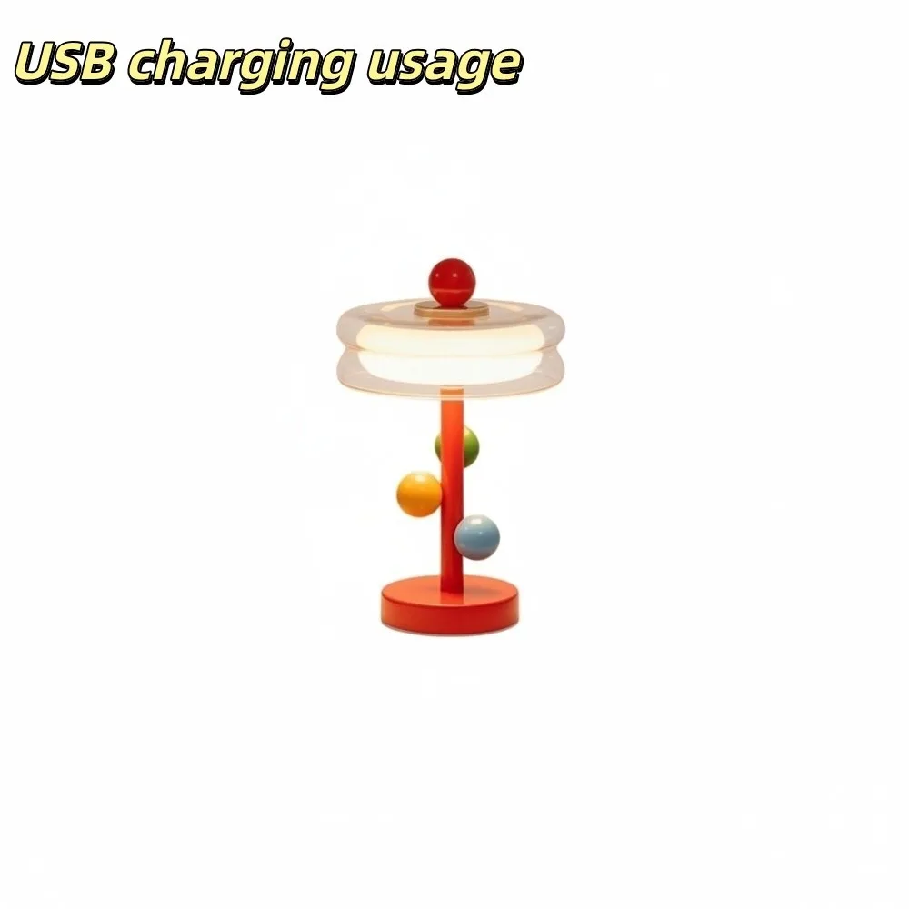Macaron Color Table Lamp Color Contrast Creative Glass Shade Bedside Lamp Colorful Metal Glass Rechargeable Night Light Study