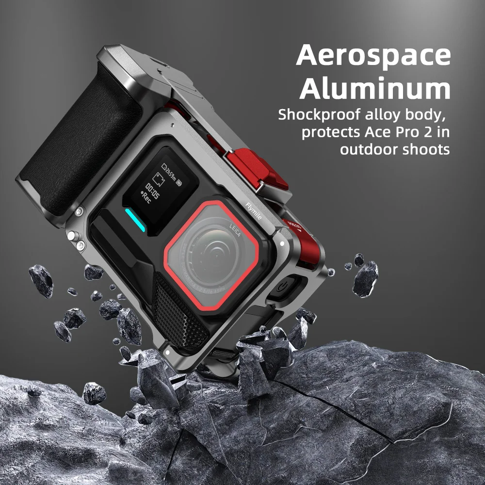 مجموعة قبضة المقبض لـ Insta360 Ace Pro/2 إطار معدني من سبائك الألومنيوم حزام معصم آمن مجاني لحماية اليد توسيع الحذاء البارد المزدوج