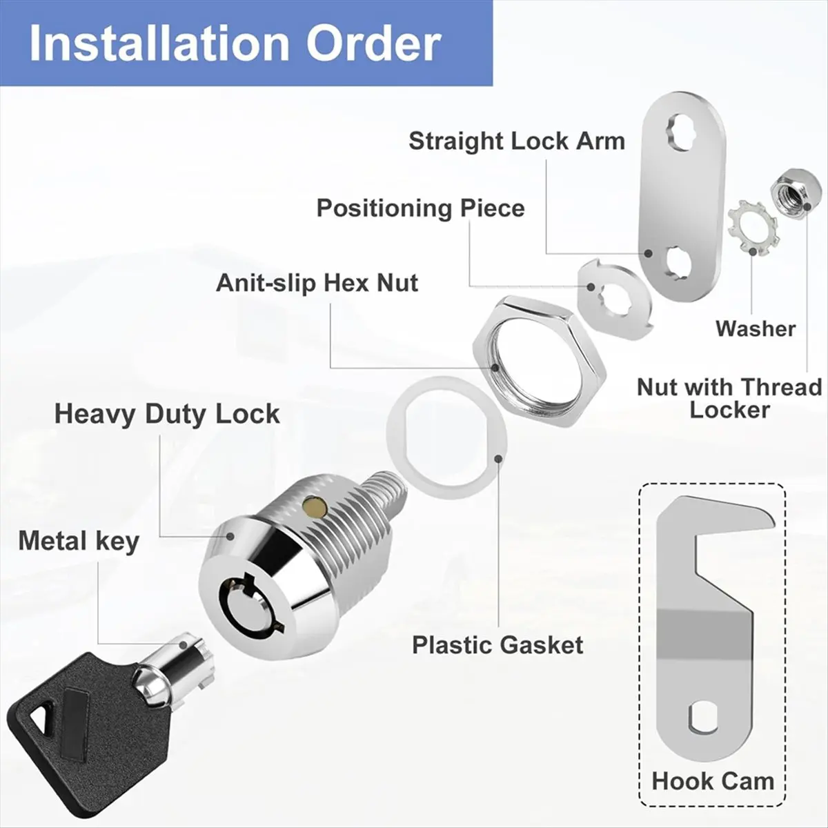 LUCK Tool Box Lock with Key,5/8In Cabinet Cam Lock Keyed Alike,ToolBox Lock for RV Storage Compartment Door Tool Cart Mailbox