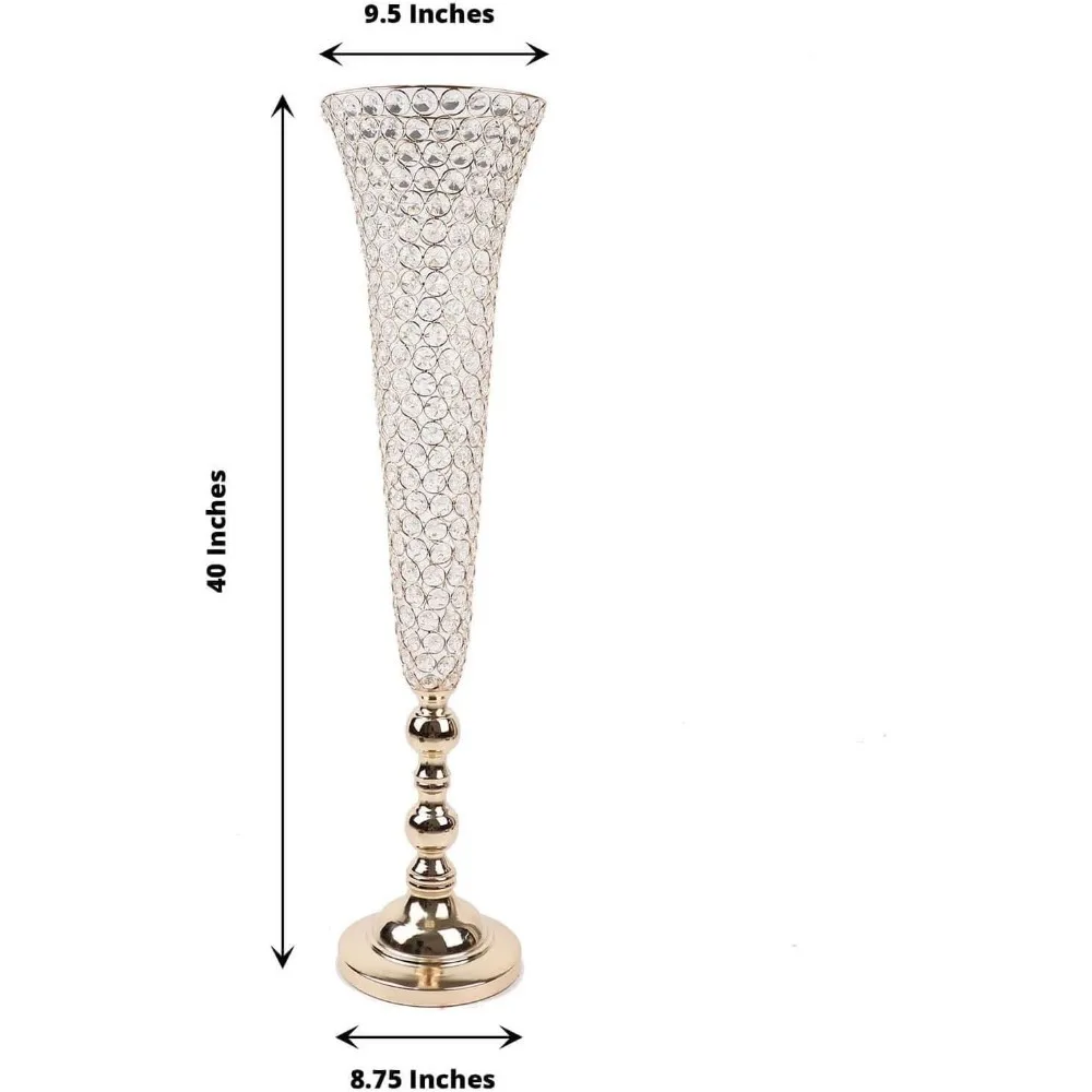 2 Pack Tall Crystal Beaded Trumpet Vase Set, Table Centerpiece.