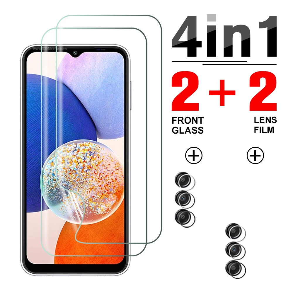 شاشة أمامية هيدروجيل فيلم 4in1 لهاتف سامسونج جالاكسي A14 5G واقي عدسة الكاميرا سامسونج A14 A 14 14A 6.6 بوصة زجاج غير مقسى