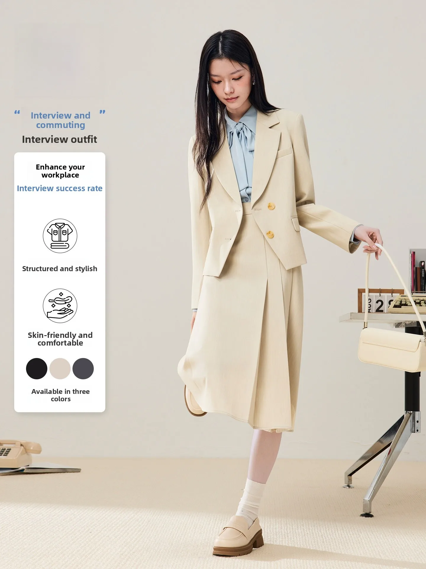 

IZOMGY College Sle Women's Suit Set Profional Interview Outfit Commute Coat ort Length Long Sve Color