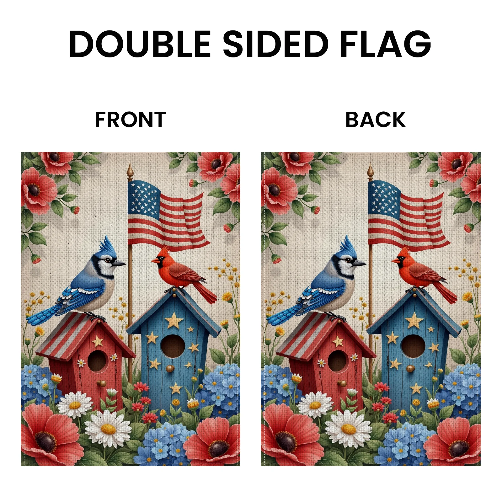 Patriotic Garden Flag Red White Blue Yard Banner Star Pattern Birdhouse Motif Outdoor Decor Flag for July 4th Celebration - view 3