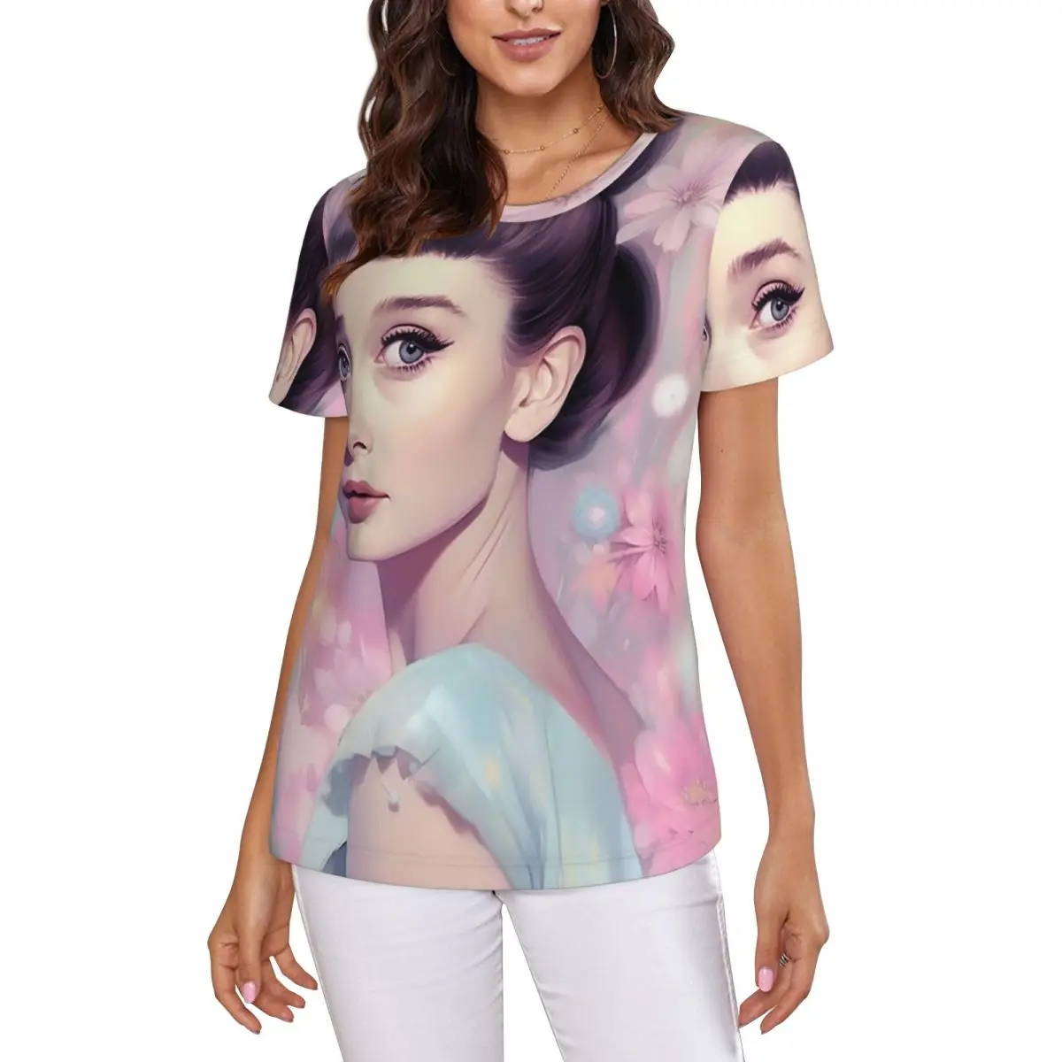 Audrey Hepburn T-Shirt Women Short Sleeve T Shirts Round Neck Streetwear Cotton Summer Tees Streetwear
