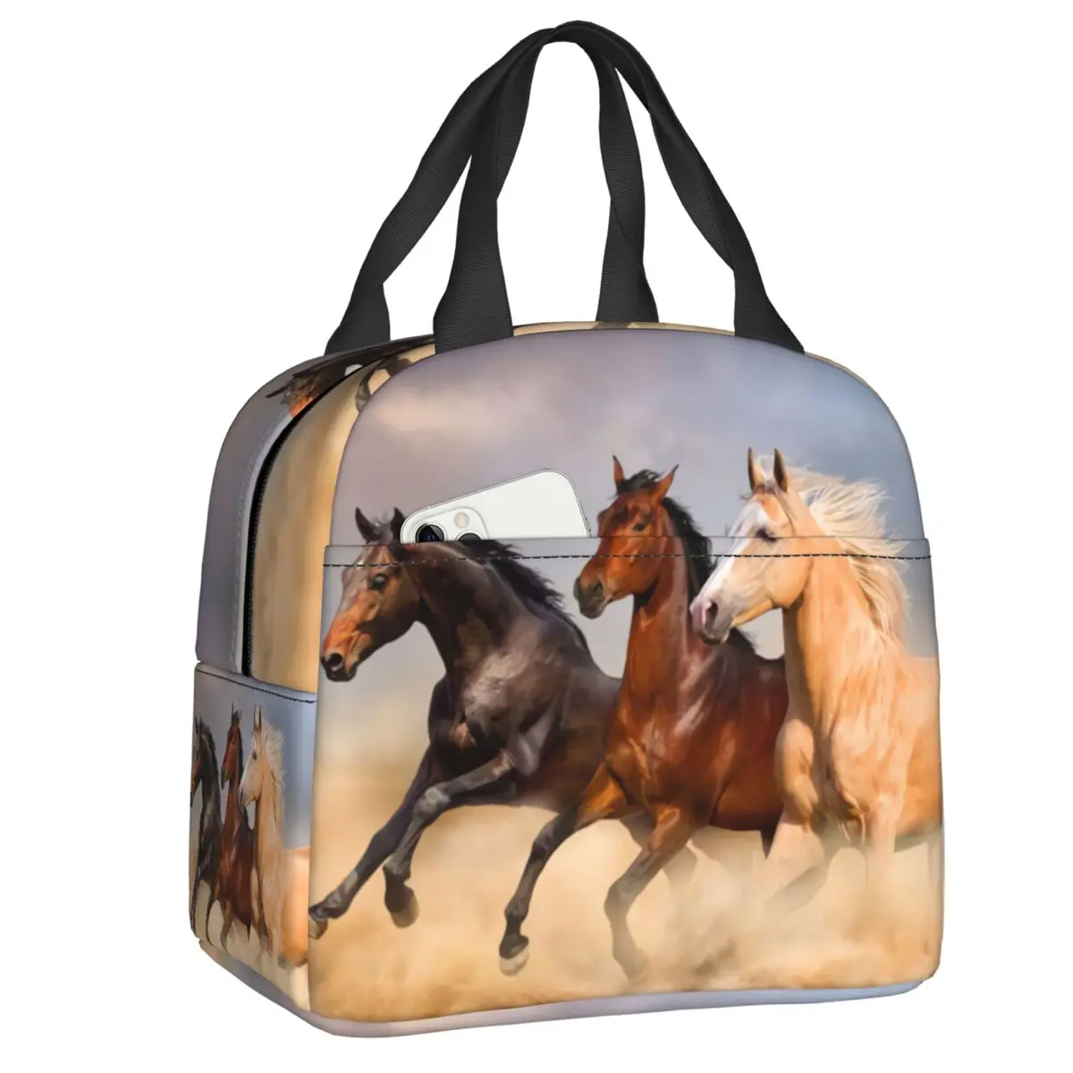 Custom Horse Lunch Bag Warm Cooler Insulated Lunch Boxes for Women Children School Work Picnic Food Tote Container