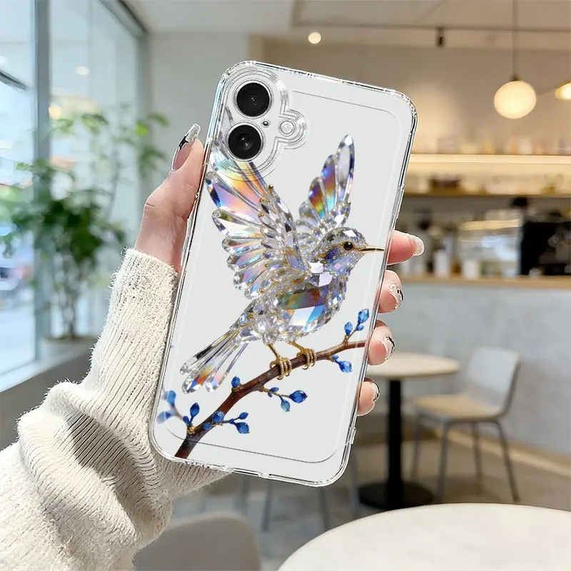 Crystal Hummingbird TPU transparent phone case, suitable for iPhone 17, 16, 15, 14, 13, 12, 11, etc.