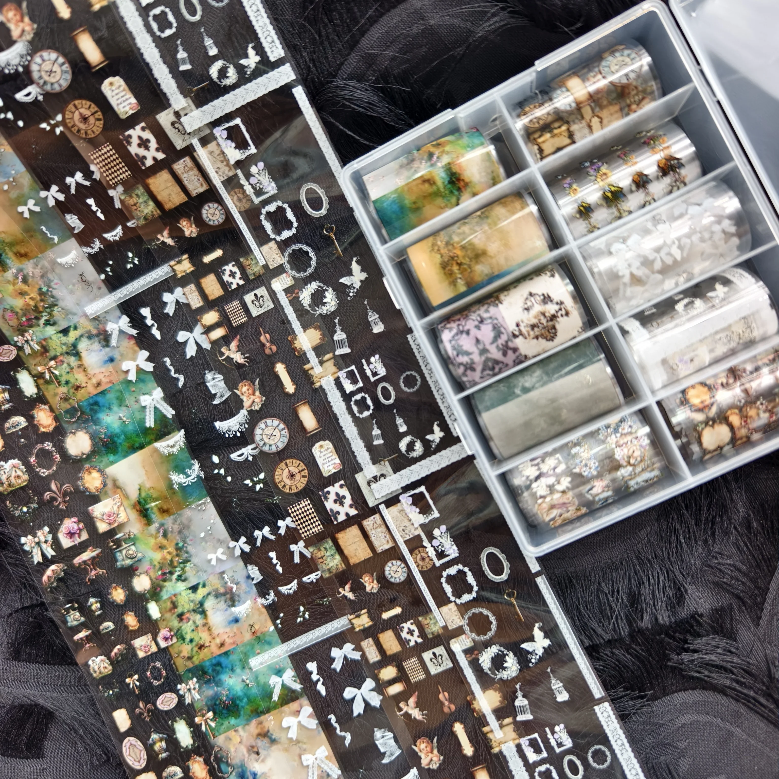 1 caixa rosa renda inverno flor xadrez anjo mármore arco folhas de transferência papel arte do prego adesivos decalque unhas decoração