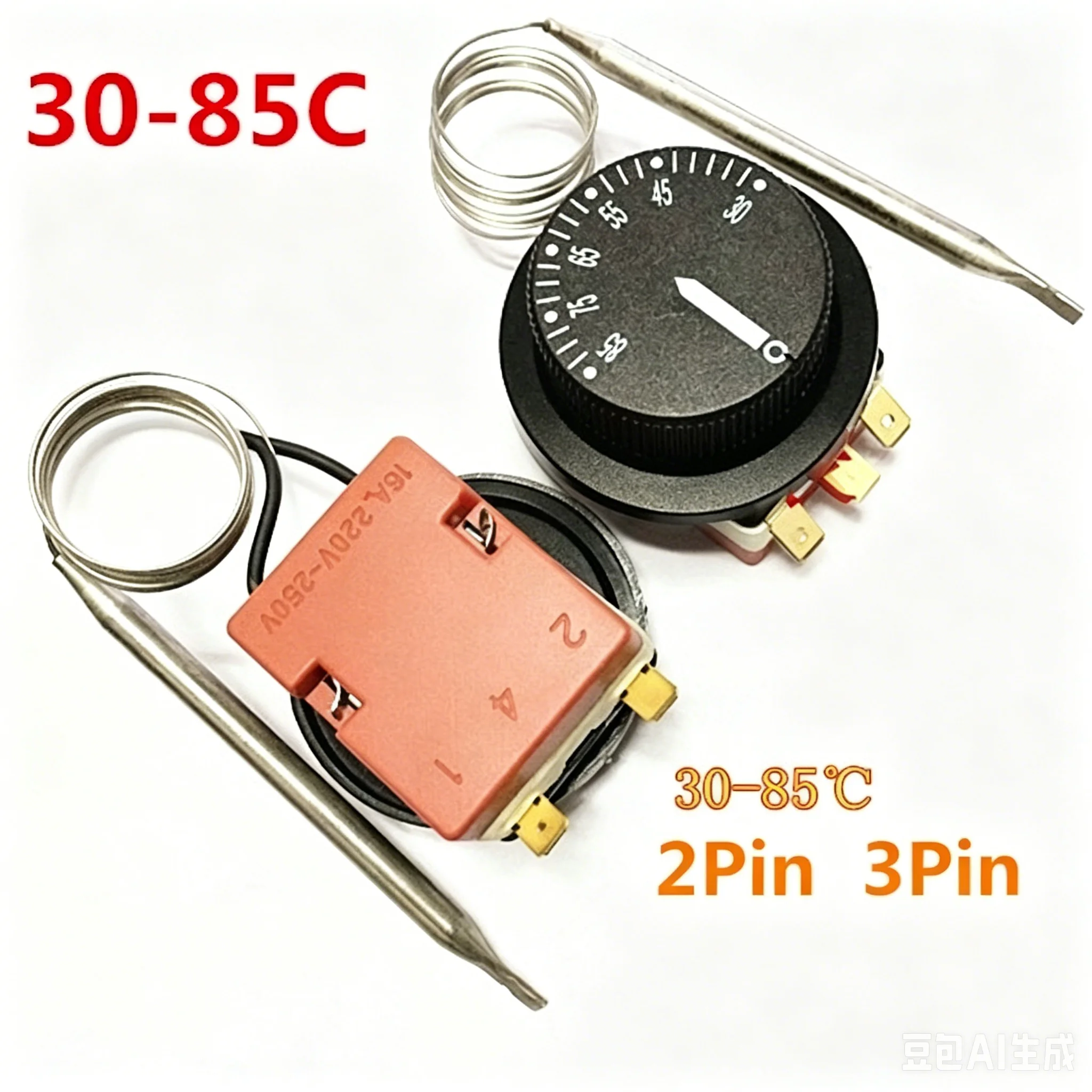 Controlador de temperatura ajustável do termostato Aquecedor de água do forno 30 85C, 30-110C, 50-300C, 60-200C, NC, 2Pin, NO, 3Pin