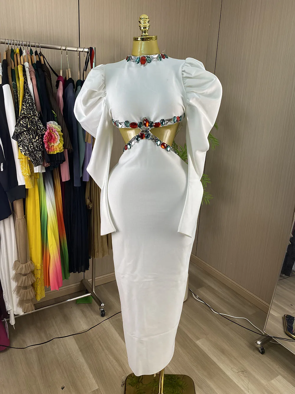 High-quality, chic, and glamorous long-sleeved bandage evening gown for women.-GZXX1125