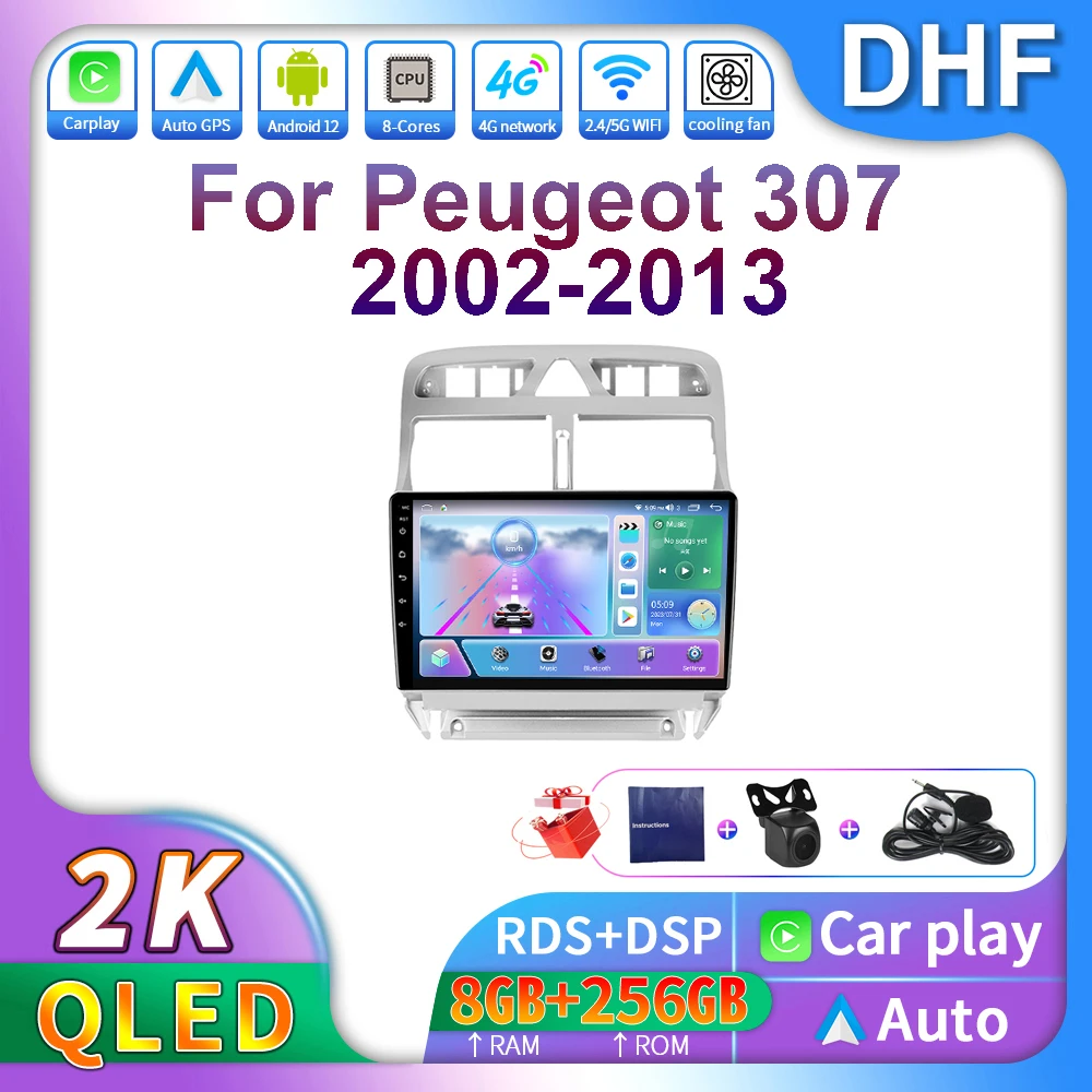 

Автомобильный радиоприемник DHF, Android 13, 2 Din, мультимедийный плеер для Peugeot 307, 307CC, 307SW, 2004 -2013, автомобильный Carplay, 4G, Bluetooth, GPS-навигация