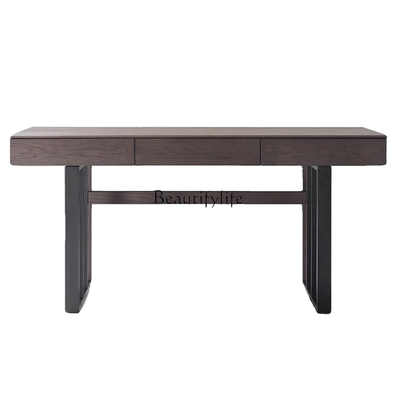 

05-Modern light luxury fashion desk simple design home negotiation Italian minimalist solid wood office writing desk