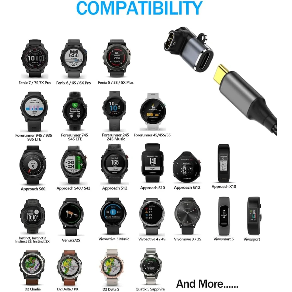 ใช้งานร่วมกับ Garmin Instinct 2, 2S, 2X, Garmin Venu 3, 2 Plus, 2S, SQ USB อะแดปเตอร์ชาร์จสมาร์ทวอทช์
