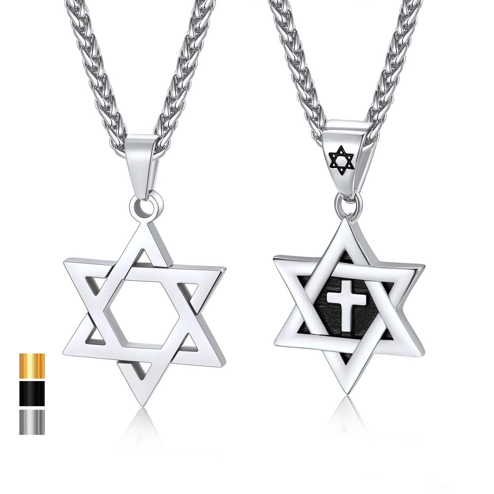 U7 316L Stainless Steel Corss & Star of David Necklaces for Men Women Pendant with 22