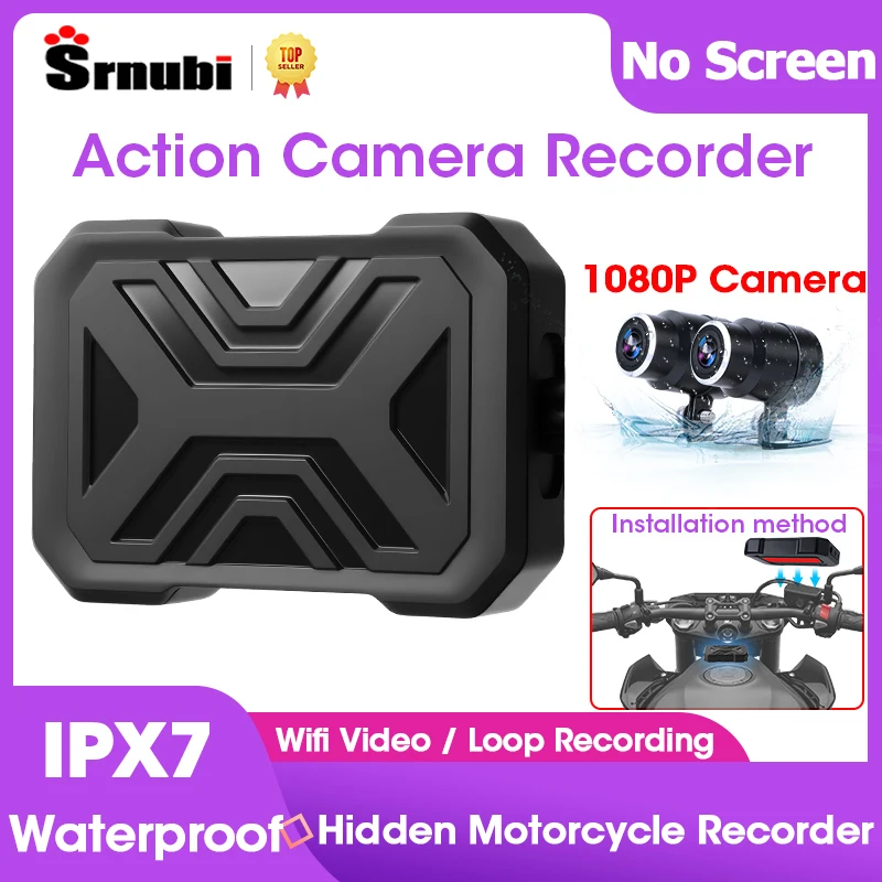 

Srnubi мотоциклетный видеорегистратор без экрана, экшн-камера, двойная камера HD 1080P, передняя и задняя камера, видеорегистратор для мотоцикла, скрытая установка
