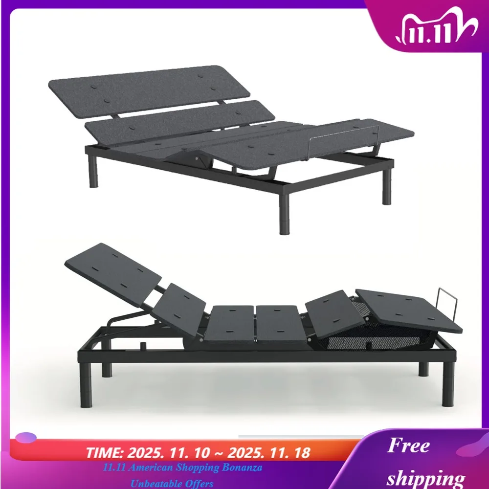 قاعدة سرير قابلة للتعديل | إطار سرير قابل للتعديل | مائل الرأس والقدم، منضدة الوصول، جهاز تحكم عن بعد لاسلكي، مظهر منخفض، #1