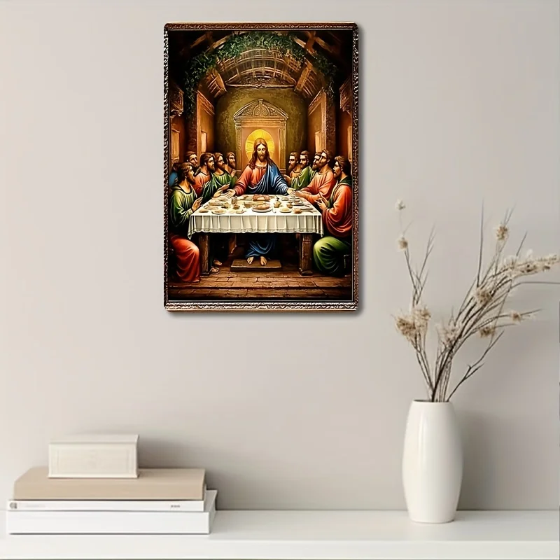 Classic Last Supper Decorative Aluminum Wall Hanging Sign, Vintage Religious Art Themed Plaque for Home, Decorative Wall Poster