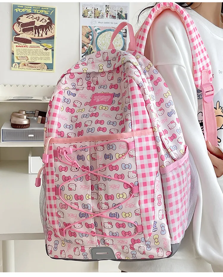 Sac à dos Anime Hello Kitty Sanrios pour filles, cartable étudiant Kawaii, sac à dos de voyage extérieur haute capacité, sac d'ordinateur portable mignon