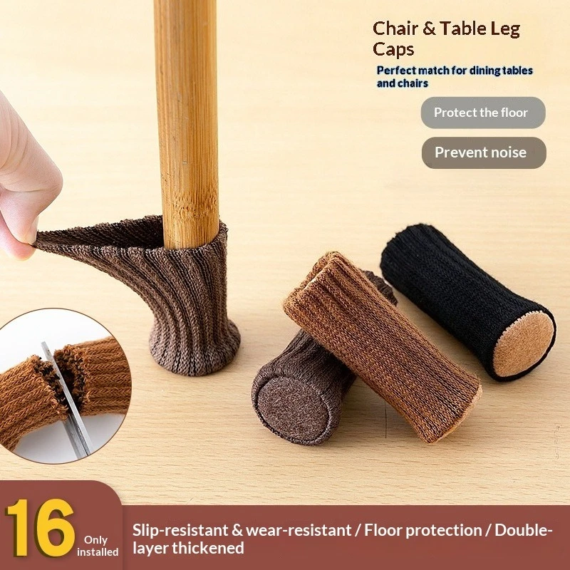16Pcs Chair Legs Socks Knitted Furniture Feet Floor Protectors Anti-slip Pads Silent Thicken Table Chair Leg Socks Covers