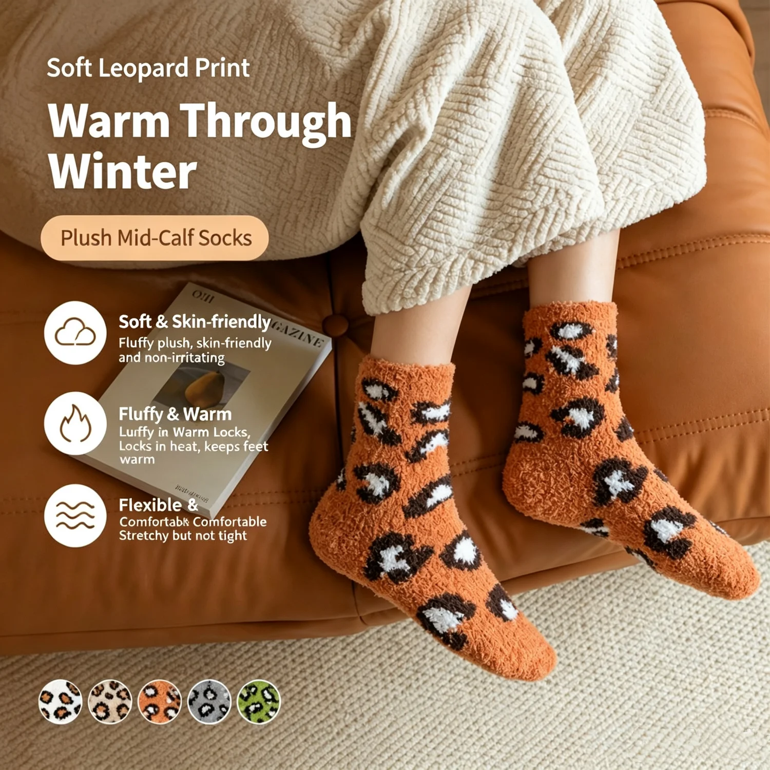 2/3/5/10 pairs of durable coral fleece long socks, warm sleep socks with thickened half velvet leopard print mid tube socks.