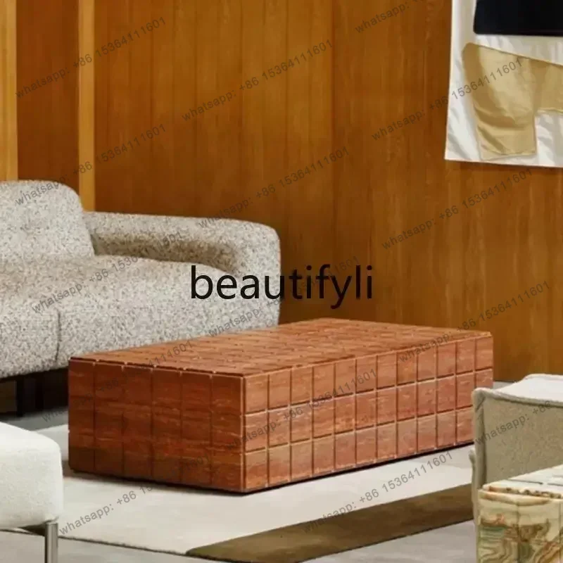 

Natural marble coffee table coffee table high-end living room light luxury simple cave stone edge table