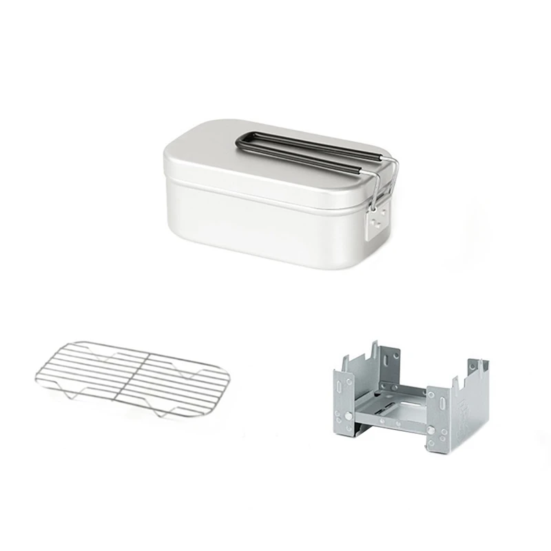 

Aluminum Rectangular Lunch Box Lunch Box Foldable Handle Metal Bento Food Container Travel Camping