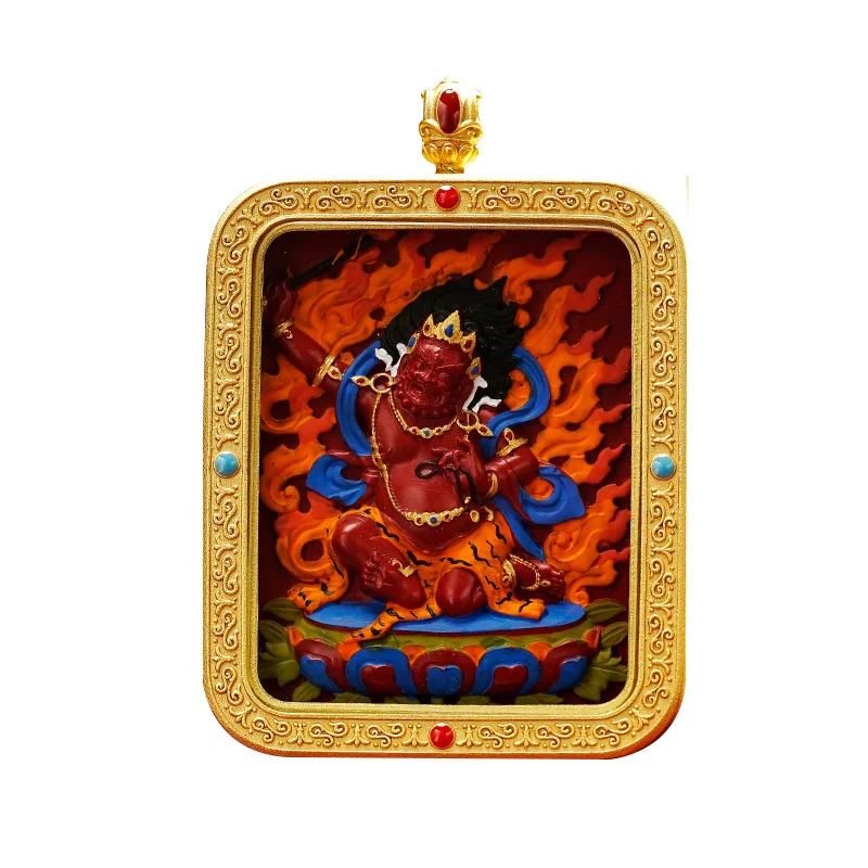 

Cz thangka wutai mountain wuye cinnabar manjusri hand-painted yellow wealth mahakala thangka
