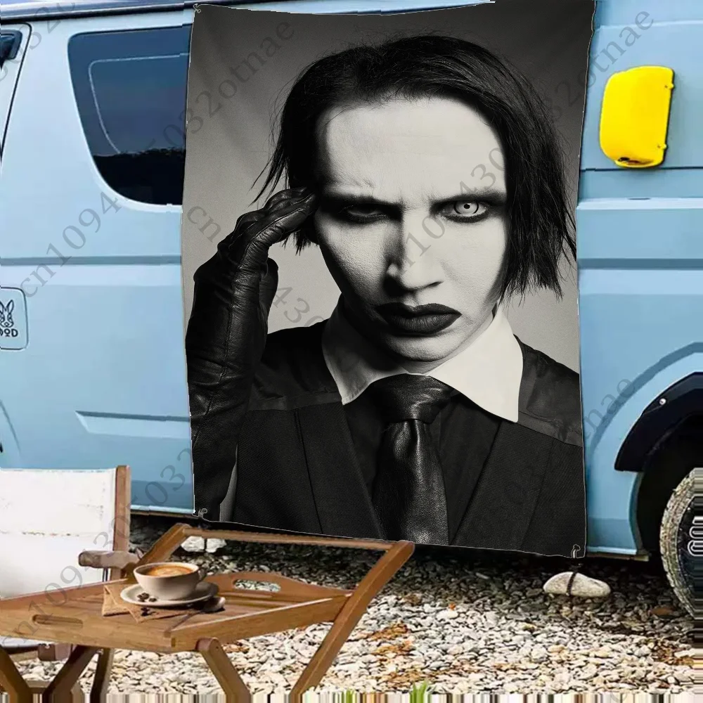 

Singer M-Marilyn M-Manson Flag Hand Pulled Flag to Advertising Cloth,School,Camping,Birthday Party DIY Garden flag Banners