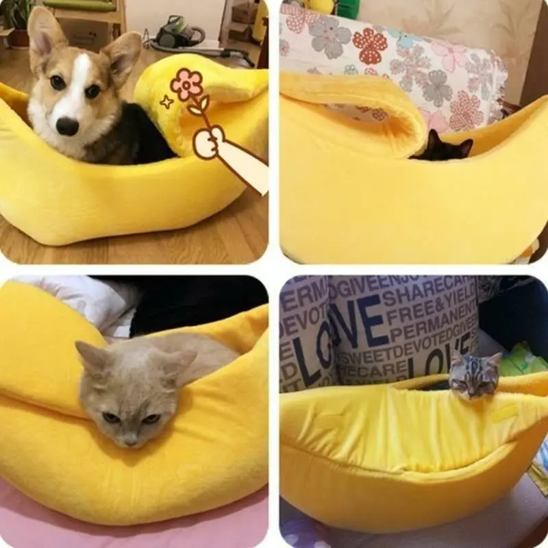 Banana Shaped Pet Bedding Comfortable Cat Nest Mat Winter Cushion Warm Soft Funny Kitten Sleeping Bag Cute Cozy Dog Accessories