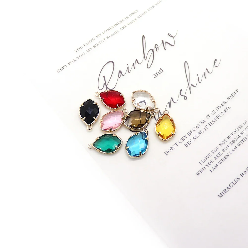 Exquisite Natural Stone Glass Cut Polished Marquise-Shaped Edged Single-Hole High-Appearance Pendant DIY Necklace Accessories