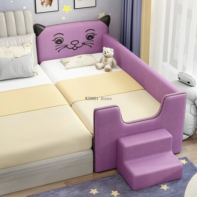 

Children's Splicing Bed Queen Bed Baby with Guardrail Solid Wood Single