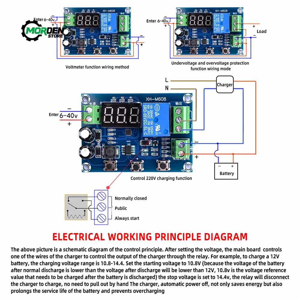 DC6-40V XH-M608 Solar Battery Charging Module Meter Under Voltage Overvoltage Protection For Power Amplification Module Board