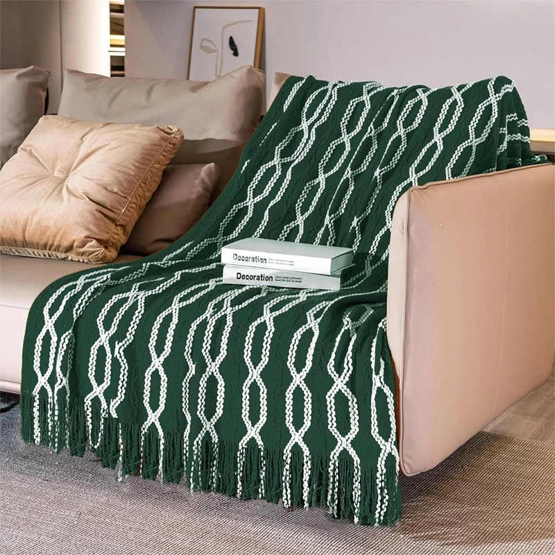 Dekorative grüne Weihnachtsgeschenk-Überwurfdecke, strukturierte Decke mit Quaste, gestrickt, gemütlich, leicht, Decke für Couch, Bett