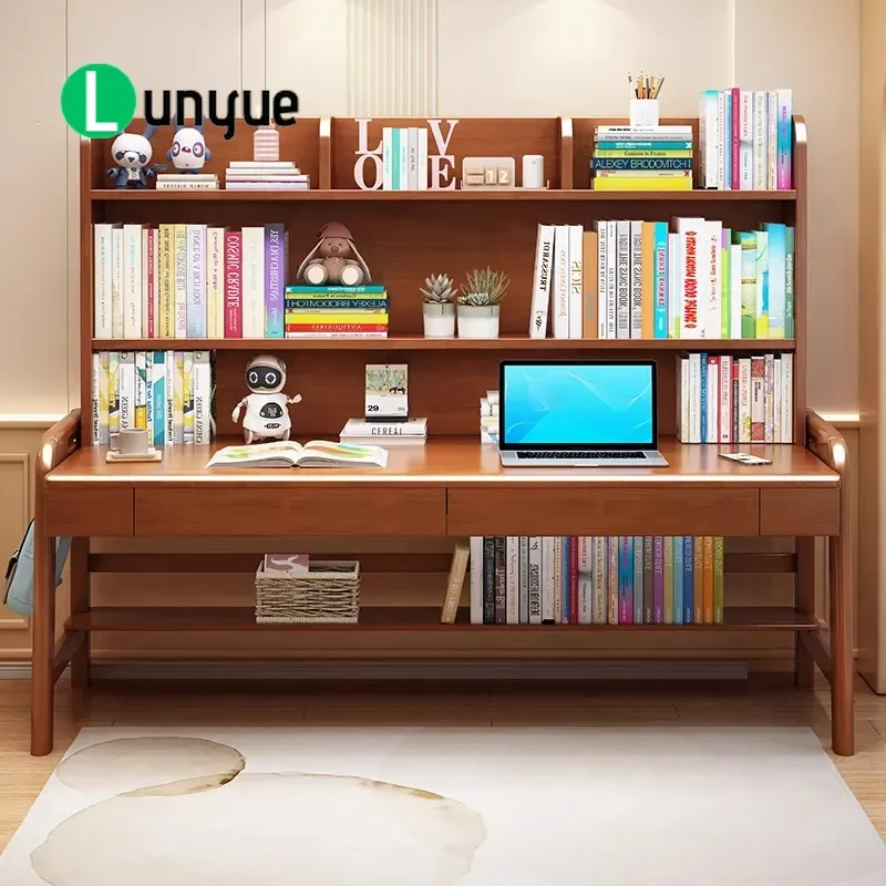 Solid wood double extended computer desk household children's study table simple modern can lift primary school students