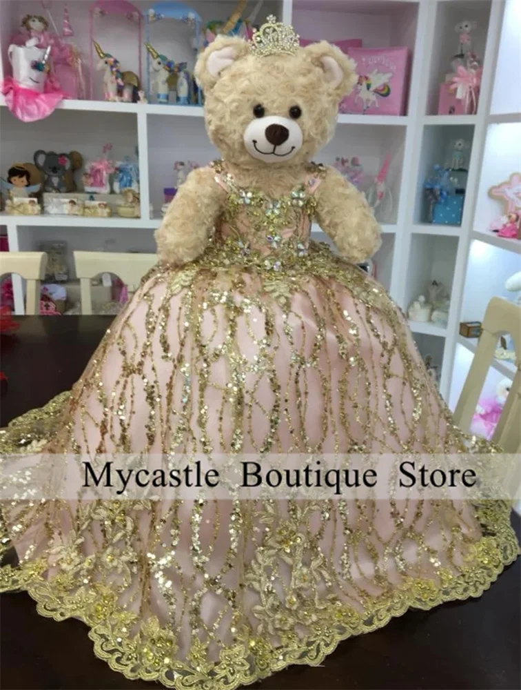 Personalized Quinceanera Teddy Bear Dress 2025 Rose Gold Lace Appliques Beads Fancy Dress Clothing Halloween Party  Customized