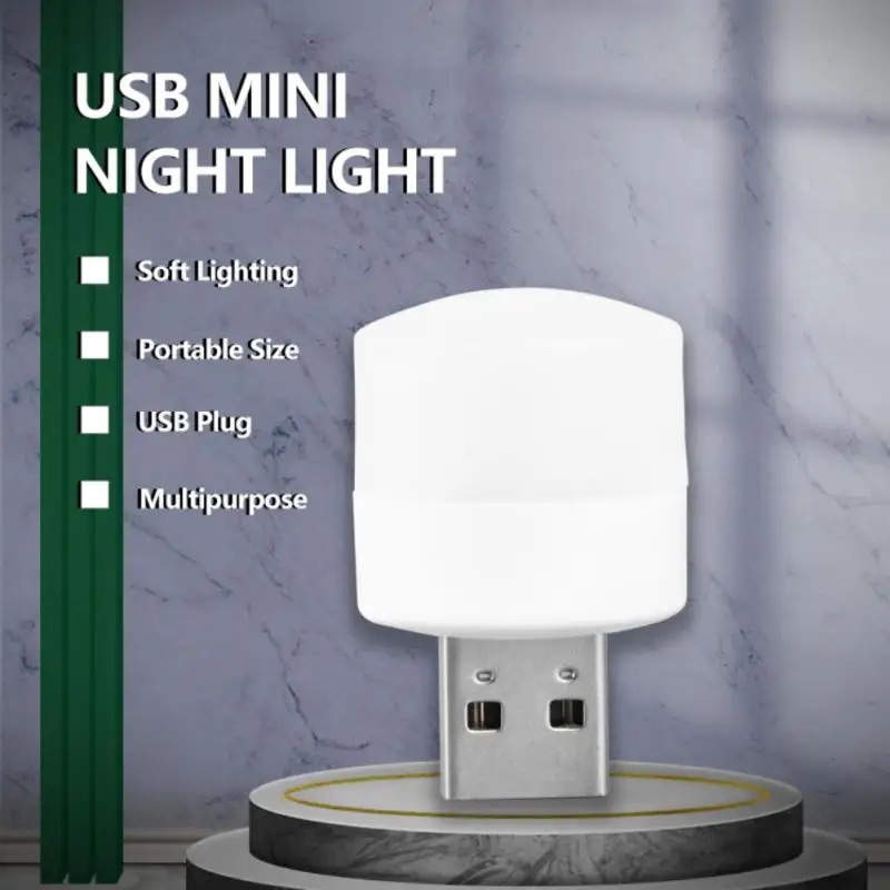 1pc USB Night Light Mini LED Night Light USB Plug Lamp Power Bank Charging Book Lights Small Round Reading Eye Protection Lamps