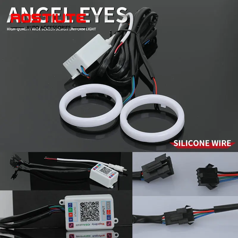 RGB Angel Eyes Halo Rings Cotton Lights 12-24V 60MM 70MM 80MM 90MM Motorcycle Car Scooter Motorcycle DRL Headlight APP Control