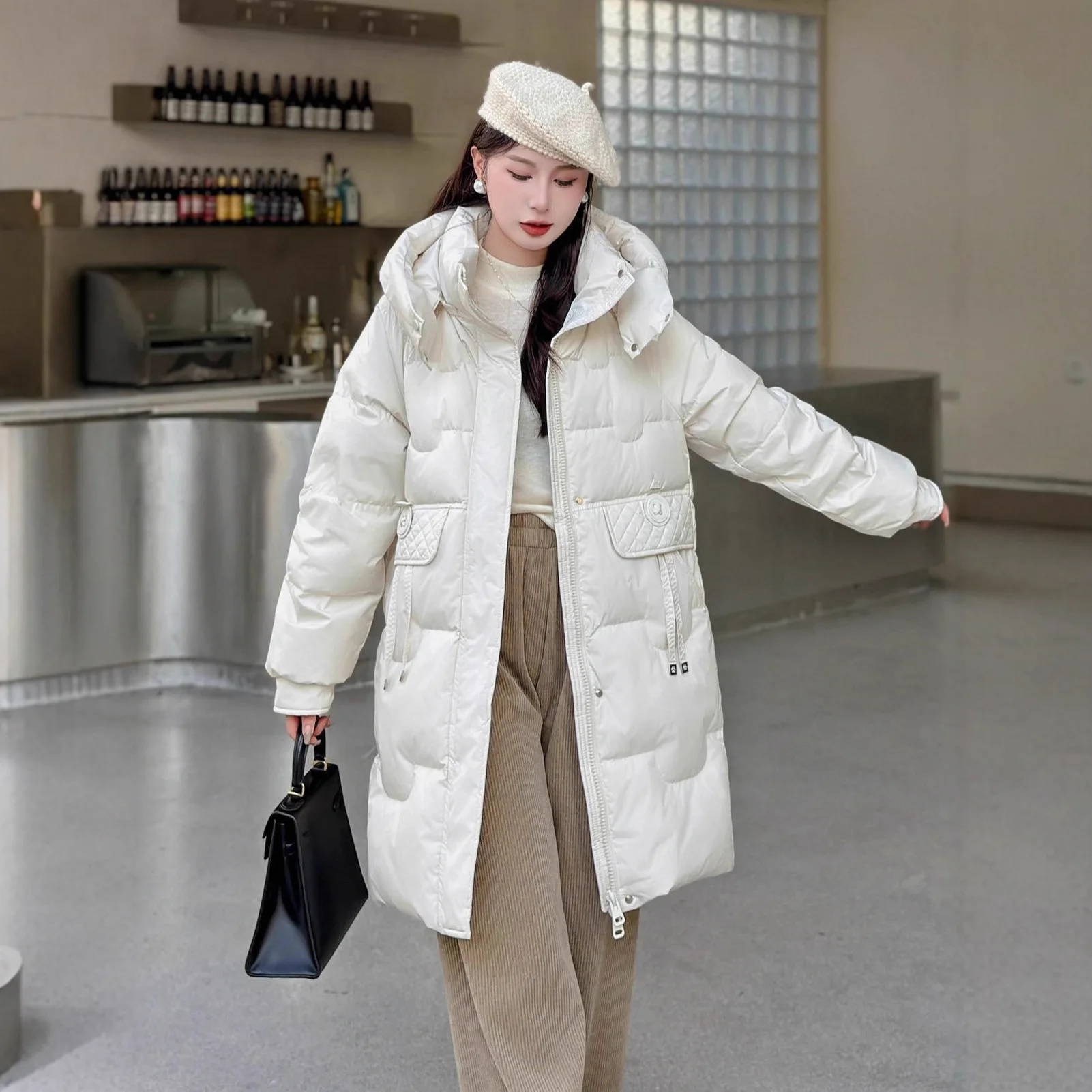 

2025 Winter Women's Down Jacket Casual Hooded Loose Goose Down Jacket