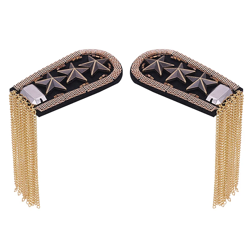 1Pc Vintage Five Star Tassel Chain Epaulet Fabric Metal Bead Shoulder Board Badge Military Brooch Pin Medal Decor For Uniform view 4