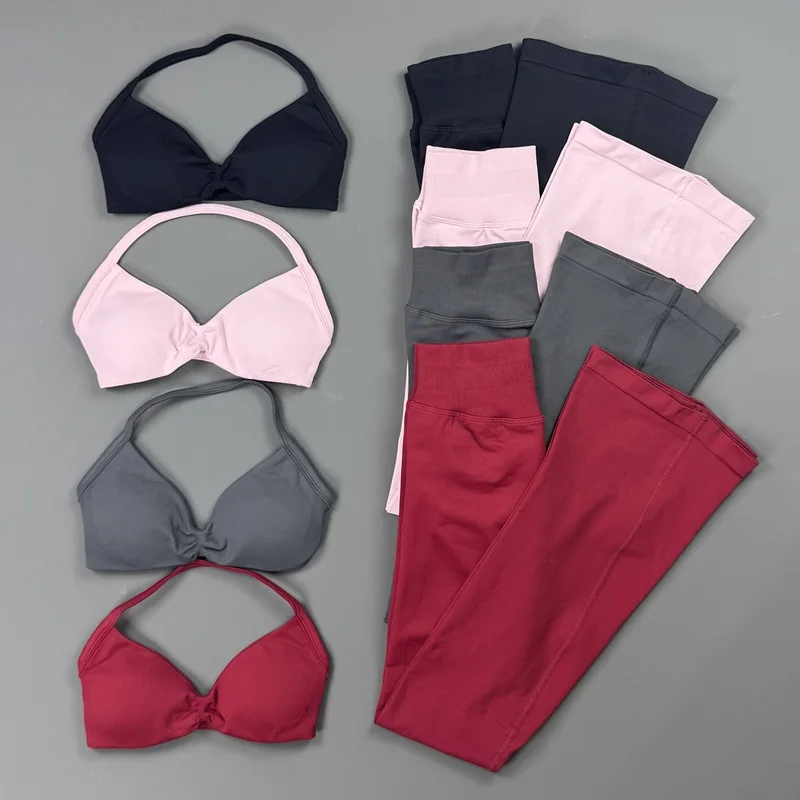 2 Pieces Sports Set Women Halter Sports Bra High Waist Yoga Leggings Seamless High Stretch Suit Gym Fitness Activewear Outfit