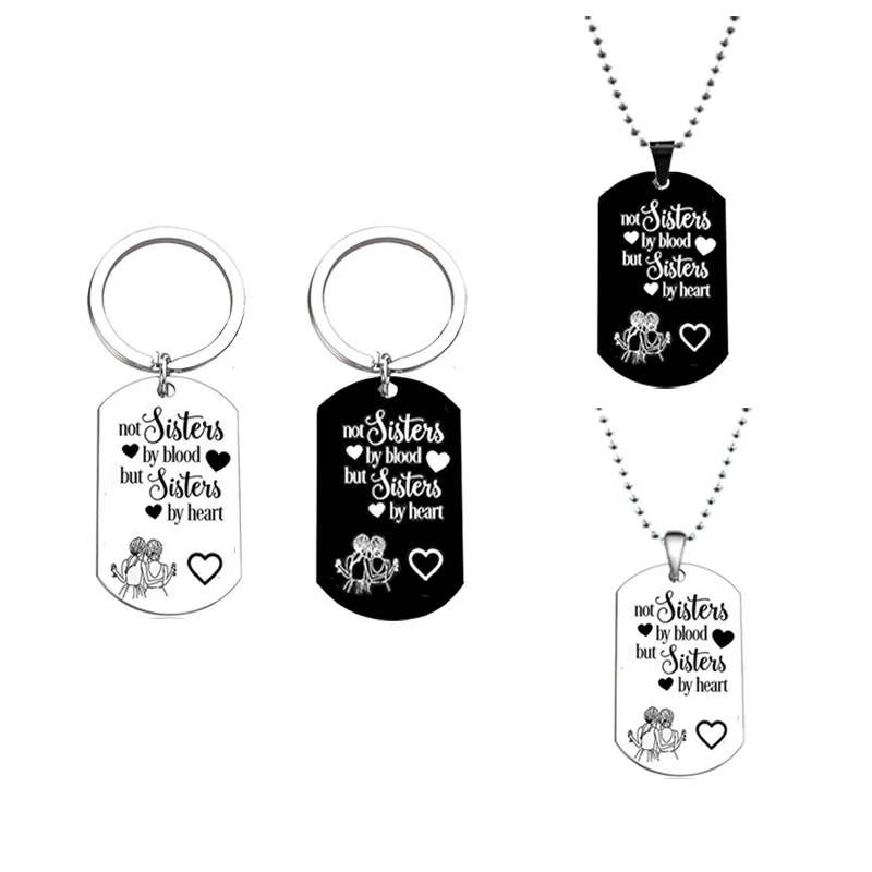 

Necklace Custom Engraved Stainless Key Chain Pendant Engraved Necklace Military Badge Sister Sisters Friend Gift Birthday Gift