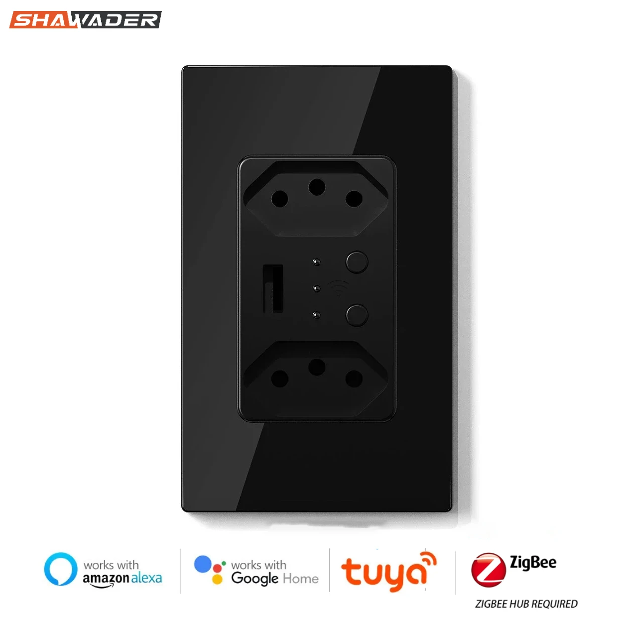 Shawader Smart Zigbee Signal Repeater Wall Socket USB Electric Brazil Plug Outlet PC Glass Panel Remote Tuya Alexa Google Home