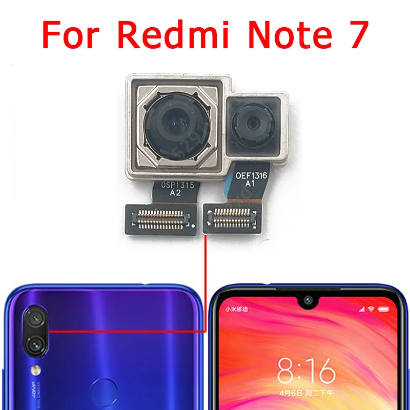 Rear Back Camera For Xiaomi Redmi Note 8 Pro 8T 5 5A 6 7 Camera Module Backside View Replacement Spare Parts