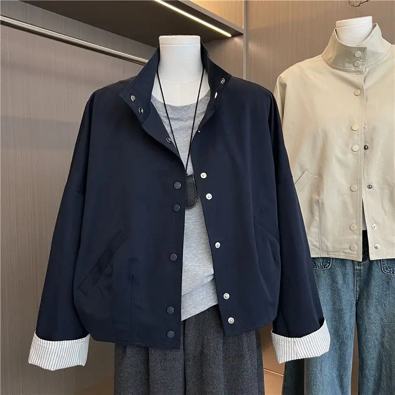 

Stand Up Collar Single Breasted Workwear Short Jacket For Women In Spring 2025 New Design Sense Jacket Windbreaker