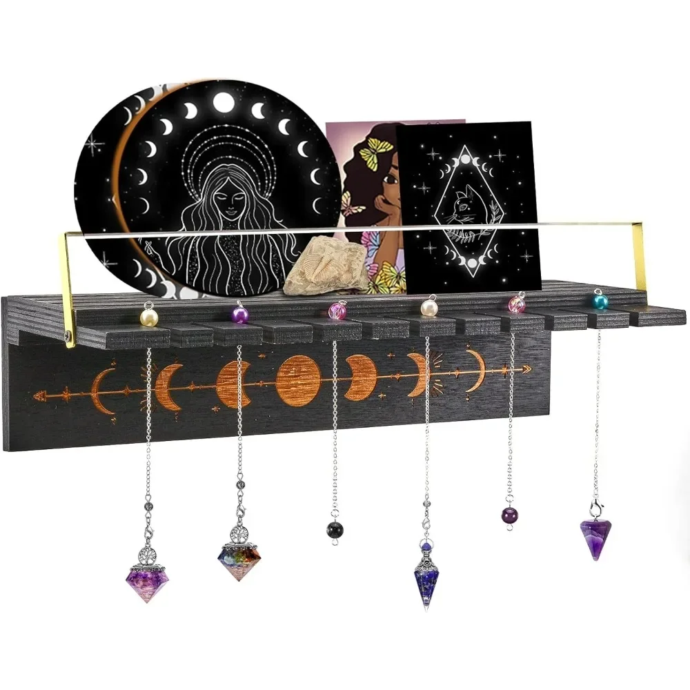 Luna Phase Wooden Pendulum Wall Shelf Witch Hanging Organizer Holder Shelf Display for Wall Pendulum