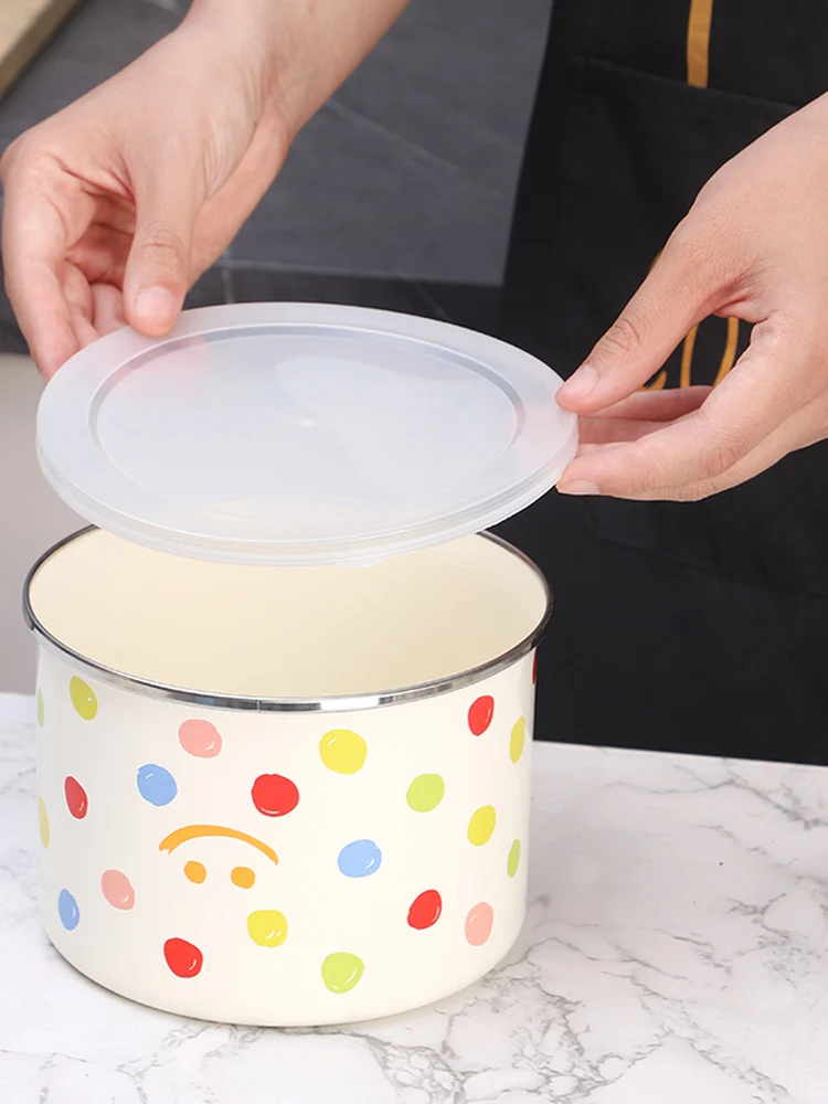 

Thiened Enamel Sed Fren Bowl Salad Ice Bowl Large Capaci Refrigeration Storage Chinese Sle Floral Pattern