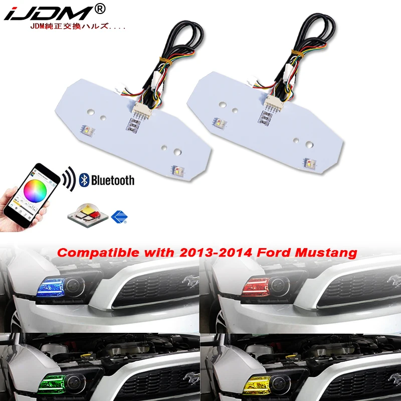 

iJDMTOY RGBW Multicolor LED DRL Board Lighting Kit For 2013-2014 Ford Mustang Headlight DRL, Control_by_Smartphone