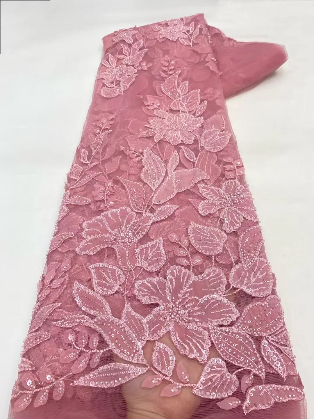 African Mesh Lace Fabric With Sequins 2025 High Quality French Beads Tulle Lace Fabric for Women Dresses Material Sewing
