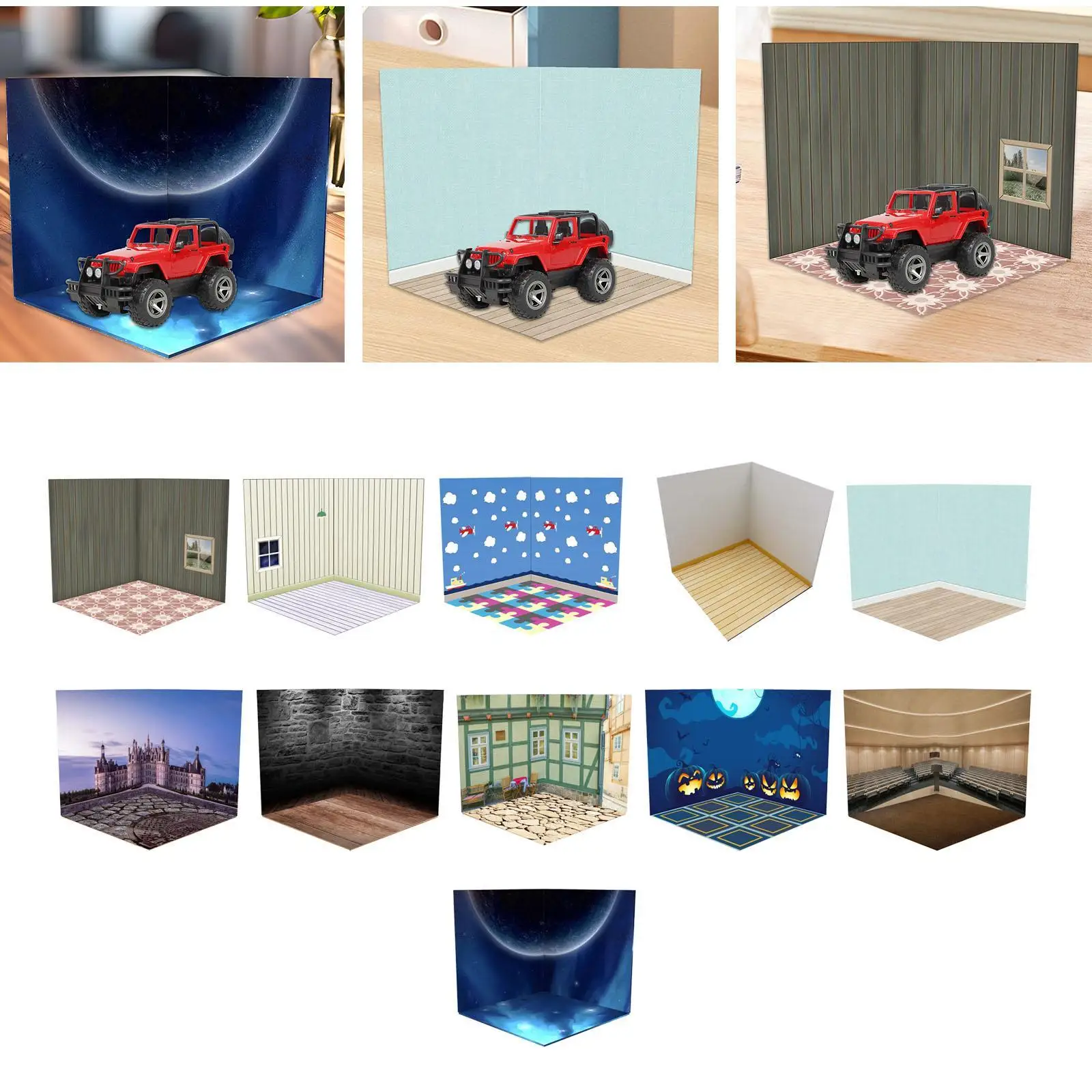 1/6 خلفية عرض عرض منظم تخطيط المشهد عرض تخطيط ، محاكاة خلفية وقوف السيارات لشخصيات العمل