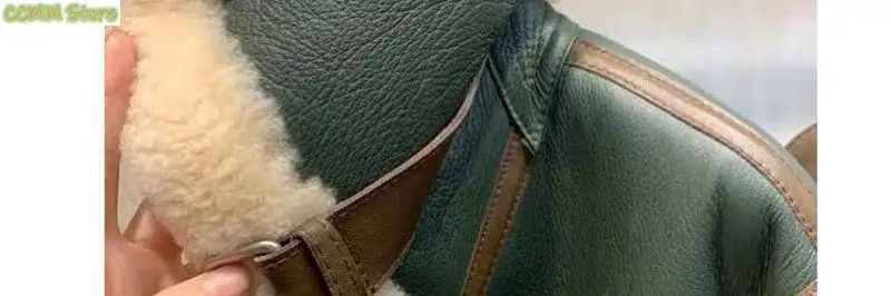 New Winter Clothes Green Stitching Large Lapel Motorcycle Clothing Women\'s Thickened Short Fur One-Piece Sheepskin Coat